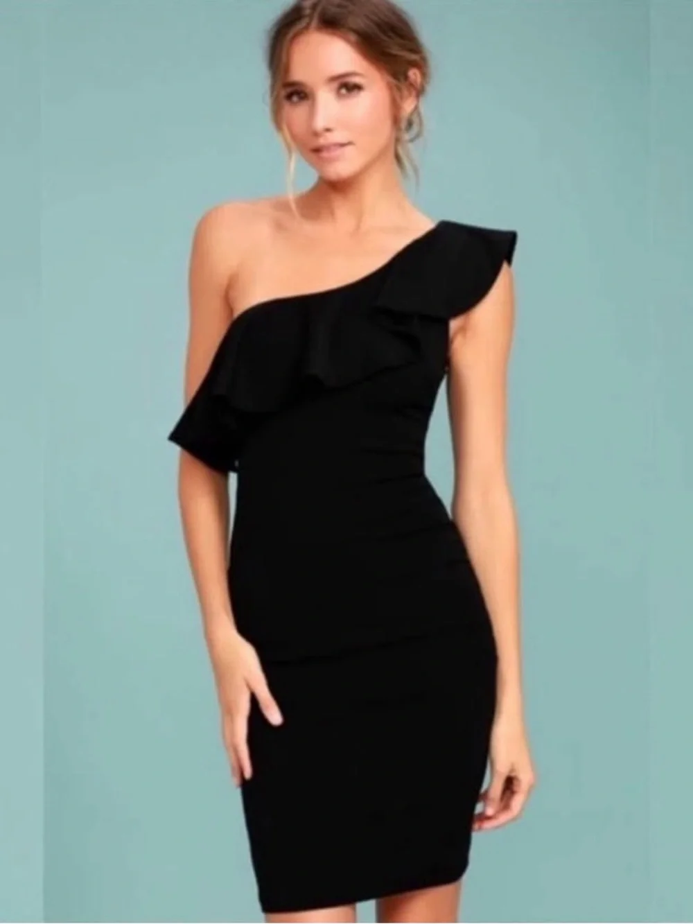 Lulus Enticing Behavior One Shoulder Mini Sheath Dress - Picture 1 of 4